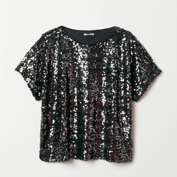 black/silver sequin H&M  top - Picture 1 of 8